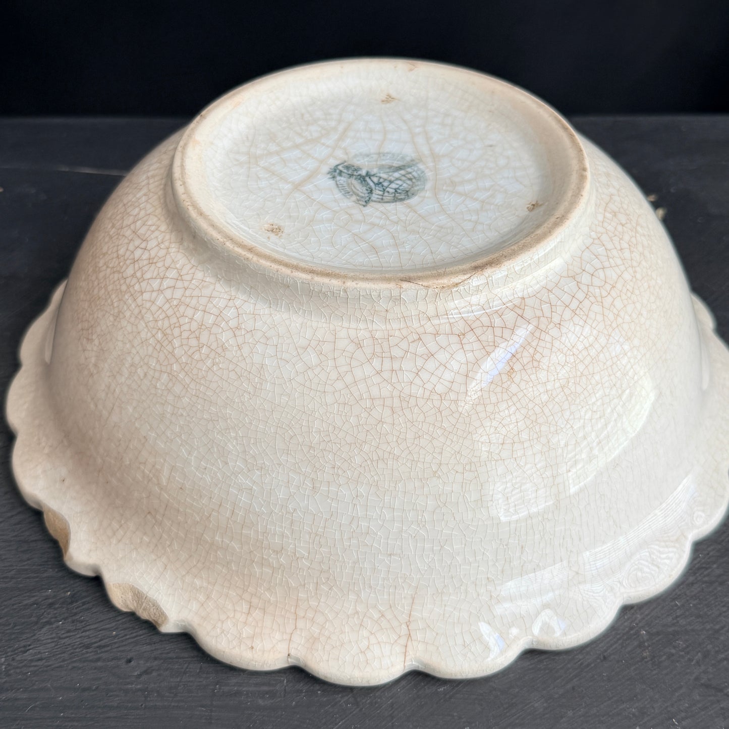 Antique Ironstone Scalloped Bowl