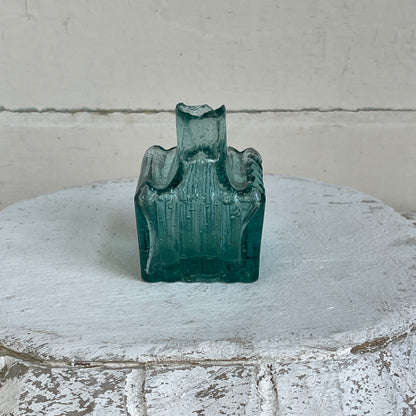 Antique Inkwell -Aqua Ribbed Square IV