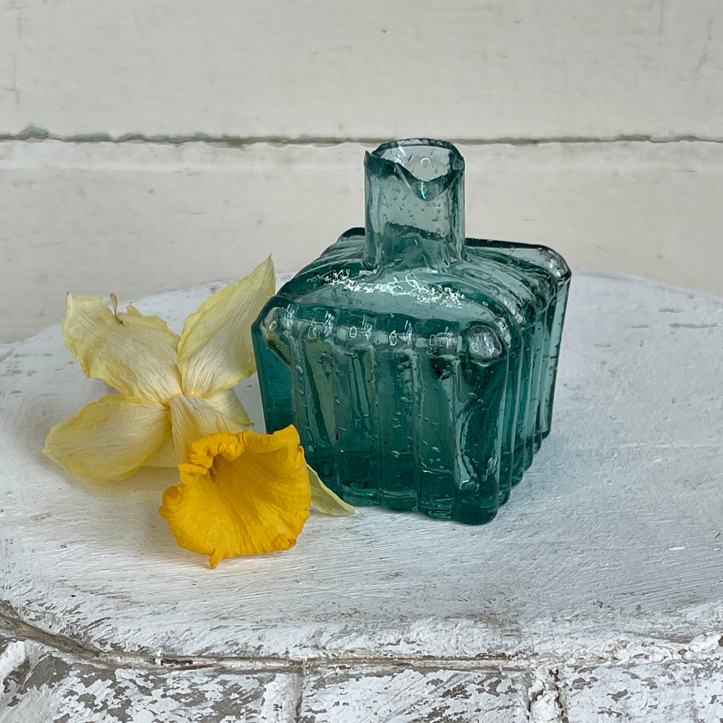 Antique Inkwell -Aqua Ribbed Square IV