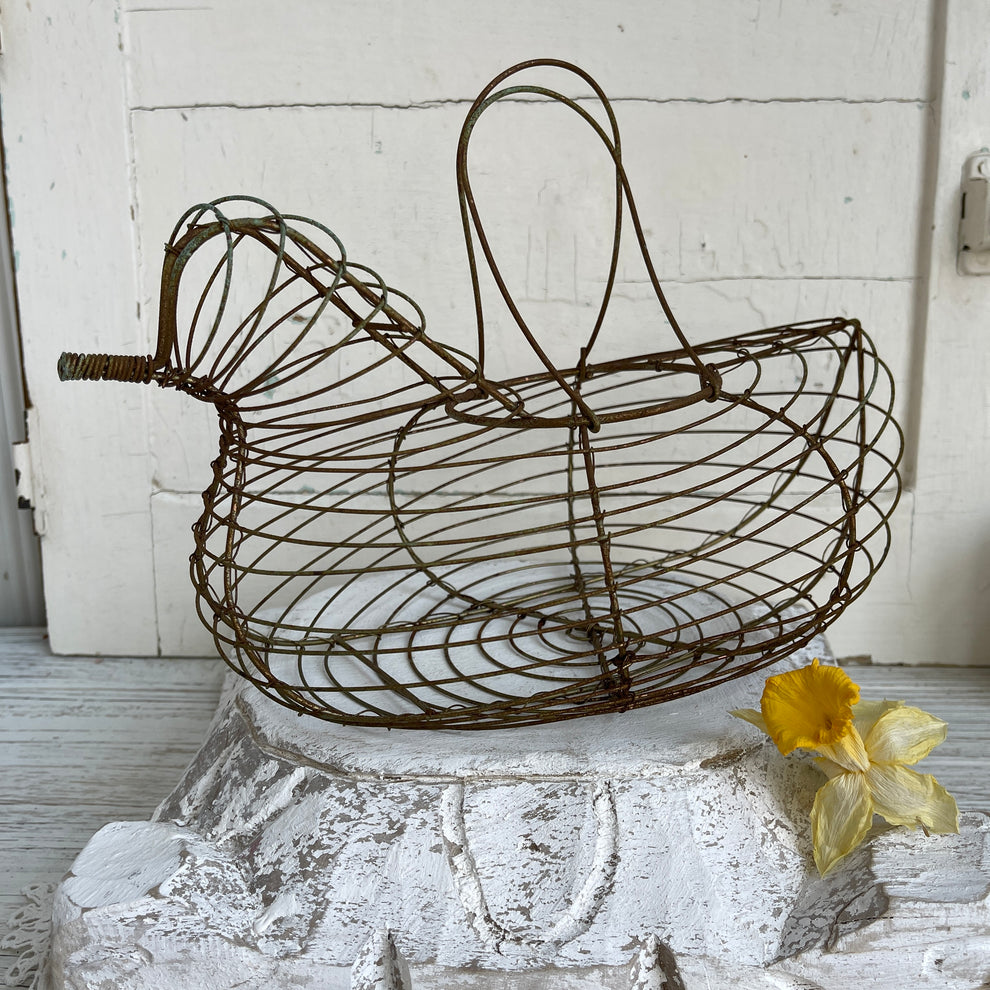 Vintage Wire Chicken Egg Basket Fairy Dust and Rust