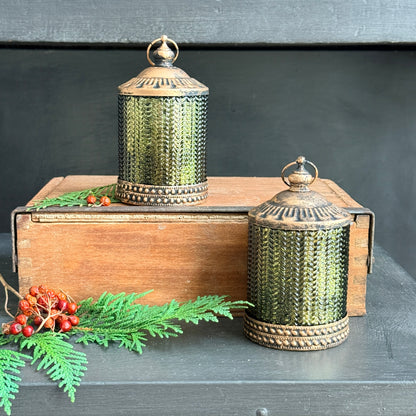 Olive Glass Tea Light Cover