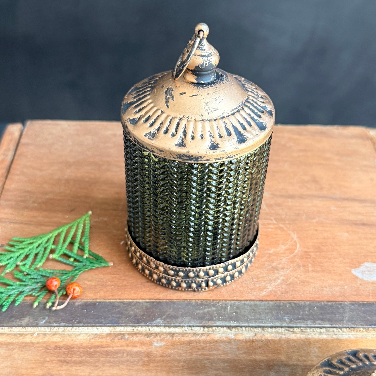 Olive Glass Tea Light Cover