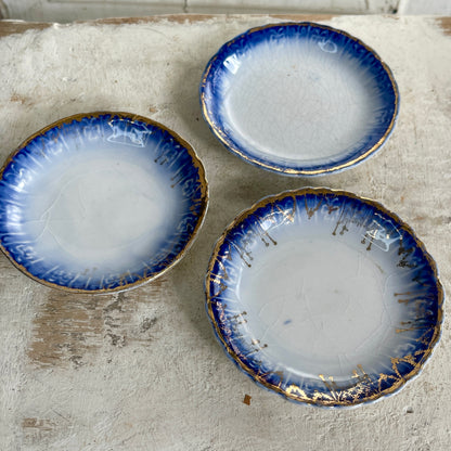 Antique Flow Blue Butter Pats - Set of Three