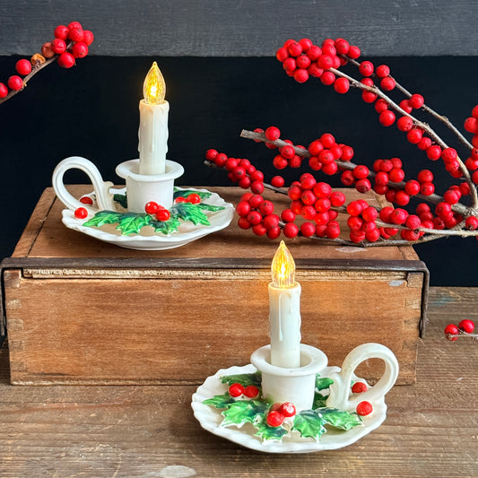 Vintage Holt Howard Holly Berry Candle Holders
