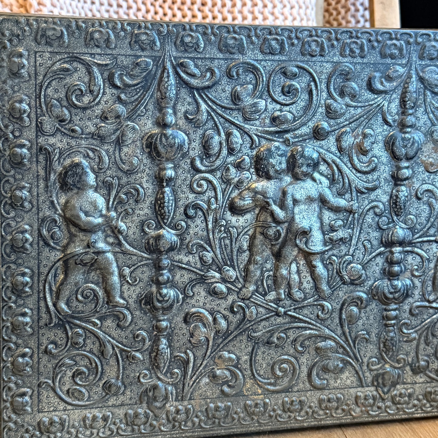 Vintage Metal Container with Cherubs