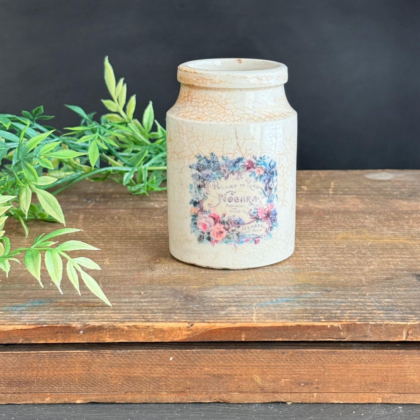 Ironstone Crock with Perfume Graphic