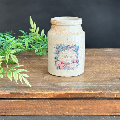 Ironstone Crock with Perfume Graphic