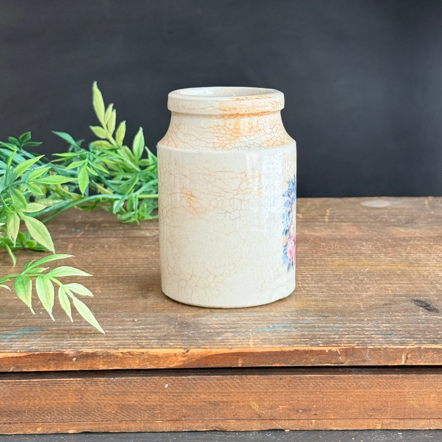 Ironstone Crock with Perfume Graphic