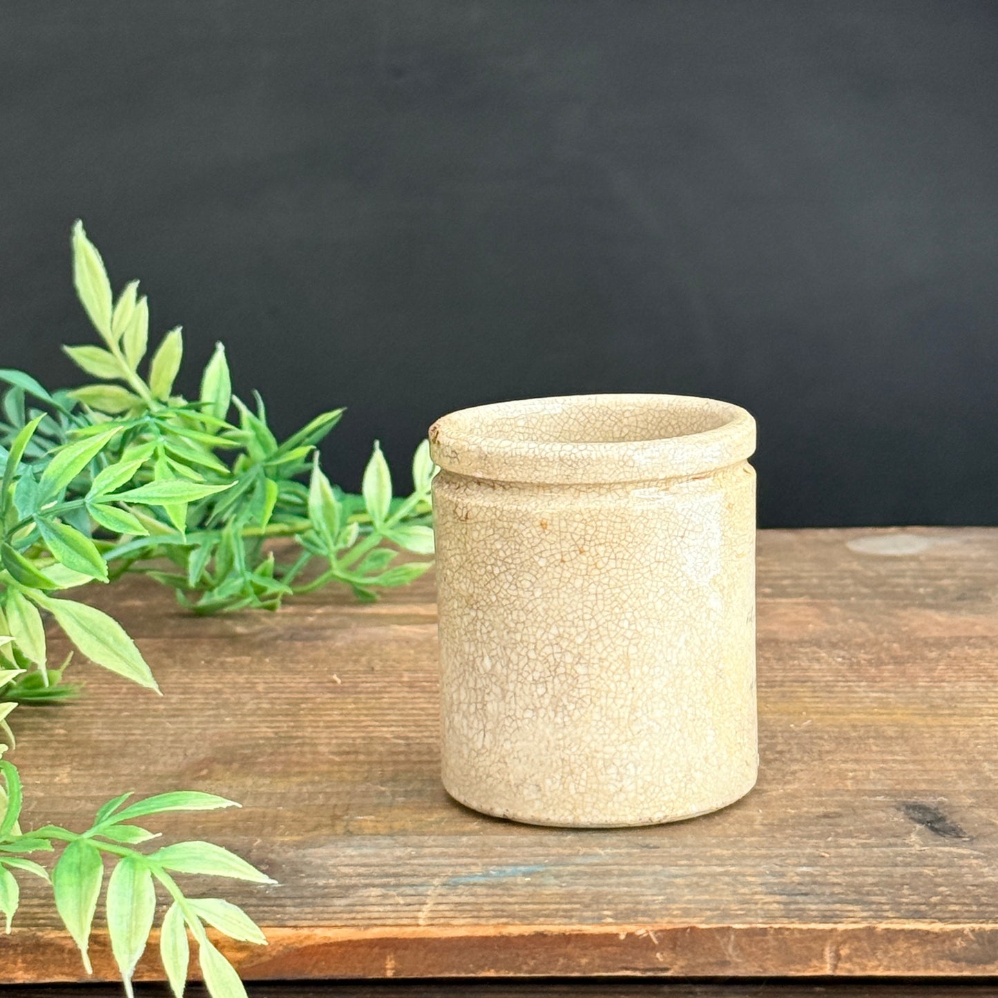 Small Ironstone Crock with Blue Bird + French Typography