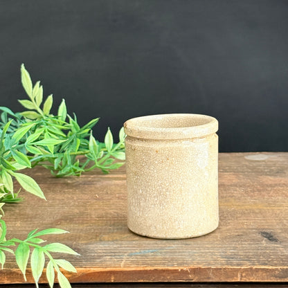 Small Ironstone Crock with Blue Bird + French Typography