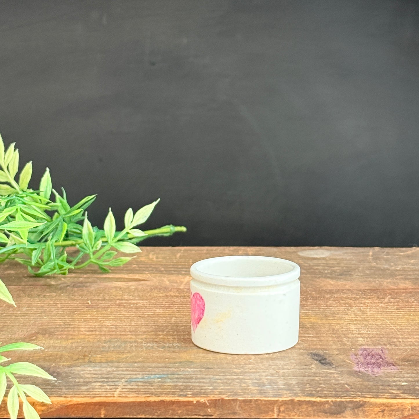 Mini Ironstone Crock with Two Pink Hearts
