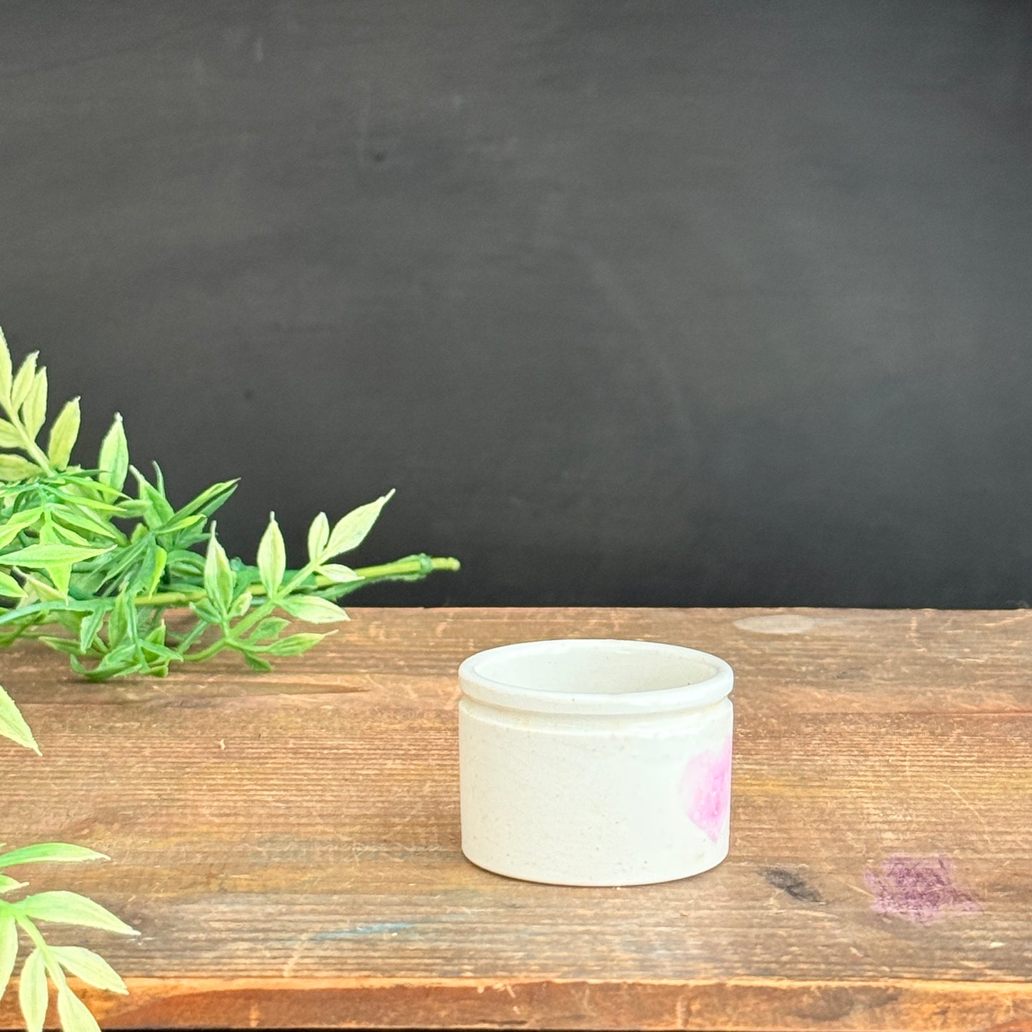 Mini Ironstone Crock with Two Pink Hearts