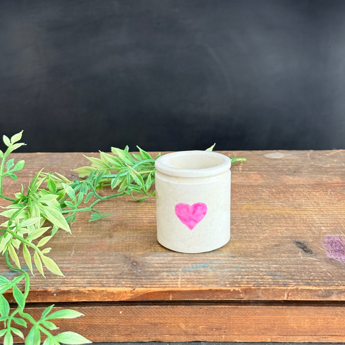 Small Ironstone Crock with Pink Heart