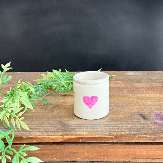 Small Ironstone Crock with Pink Heart