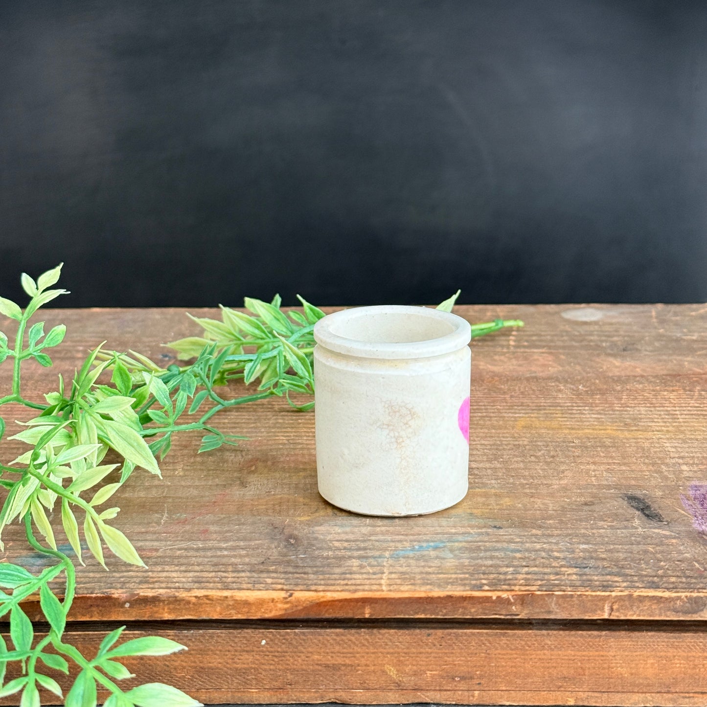 Small Ironstone Crock with Pink Heart