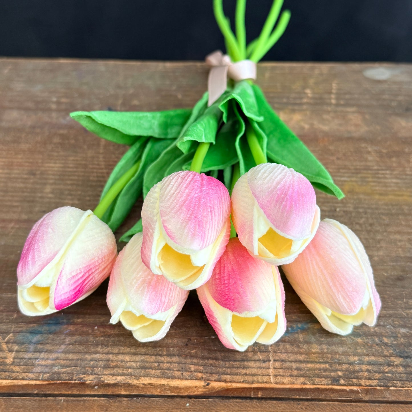 Real Touch Faux Tulips - Ivory & Fuschia