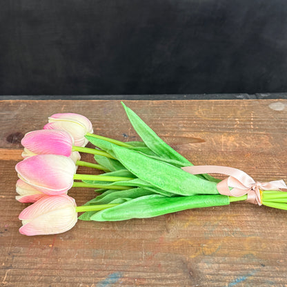Real Touch Faux Tulips - Ivory & Fuschia