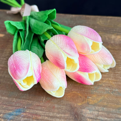 Real Touch Faux Tulips - Ivory & Fuschia