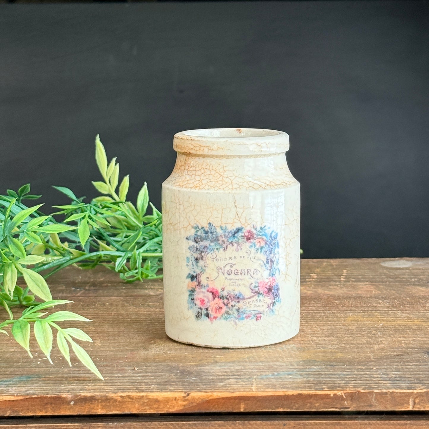 Ironstone Crock with Perfume Graphic