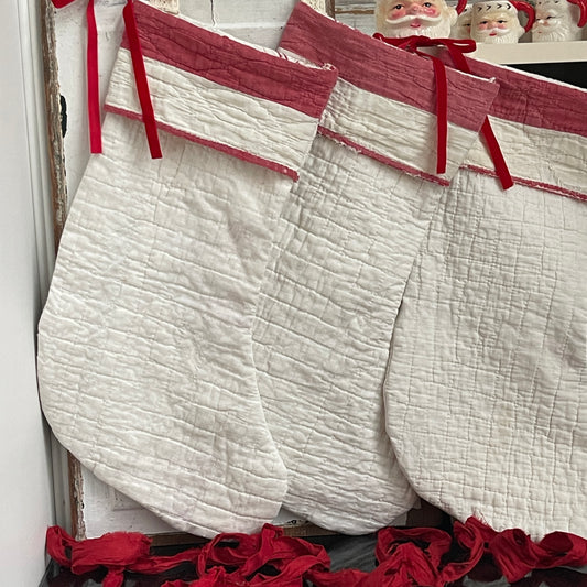 antique handmade quilted stockings fairy dust and rust