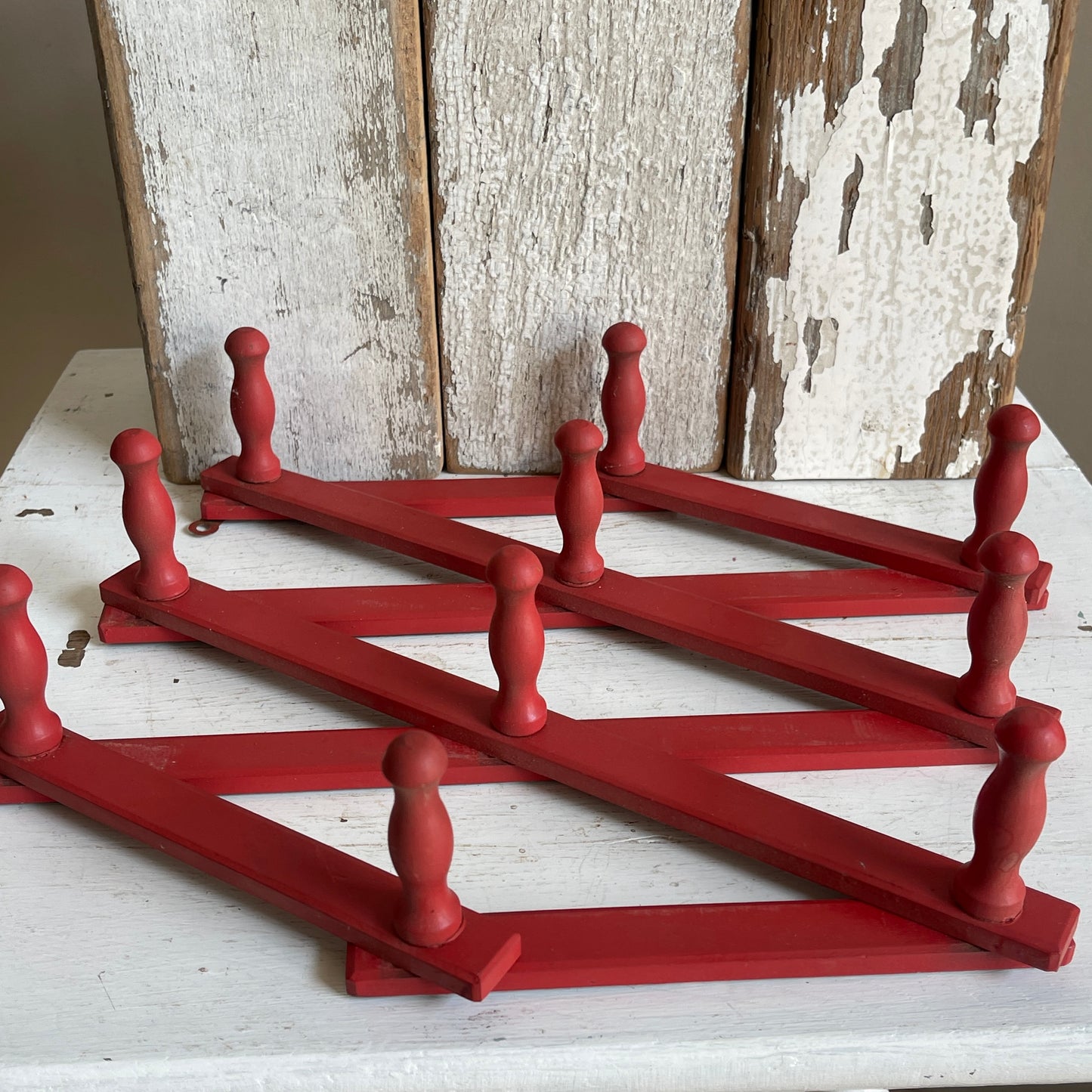 Vintage Red Accordion Peg Rack – Fairy Dust and Rust