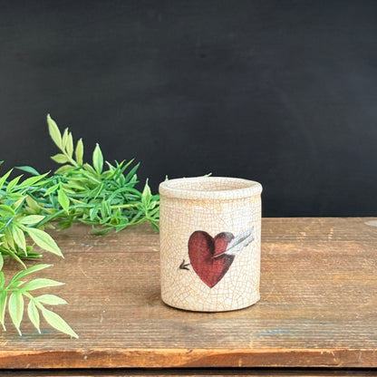 Small Ironstone Crock with Red Heart + Arrow