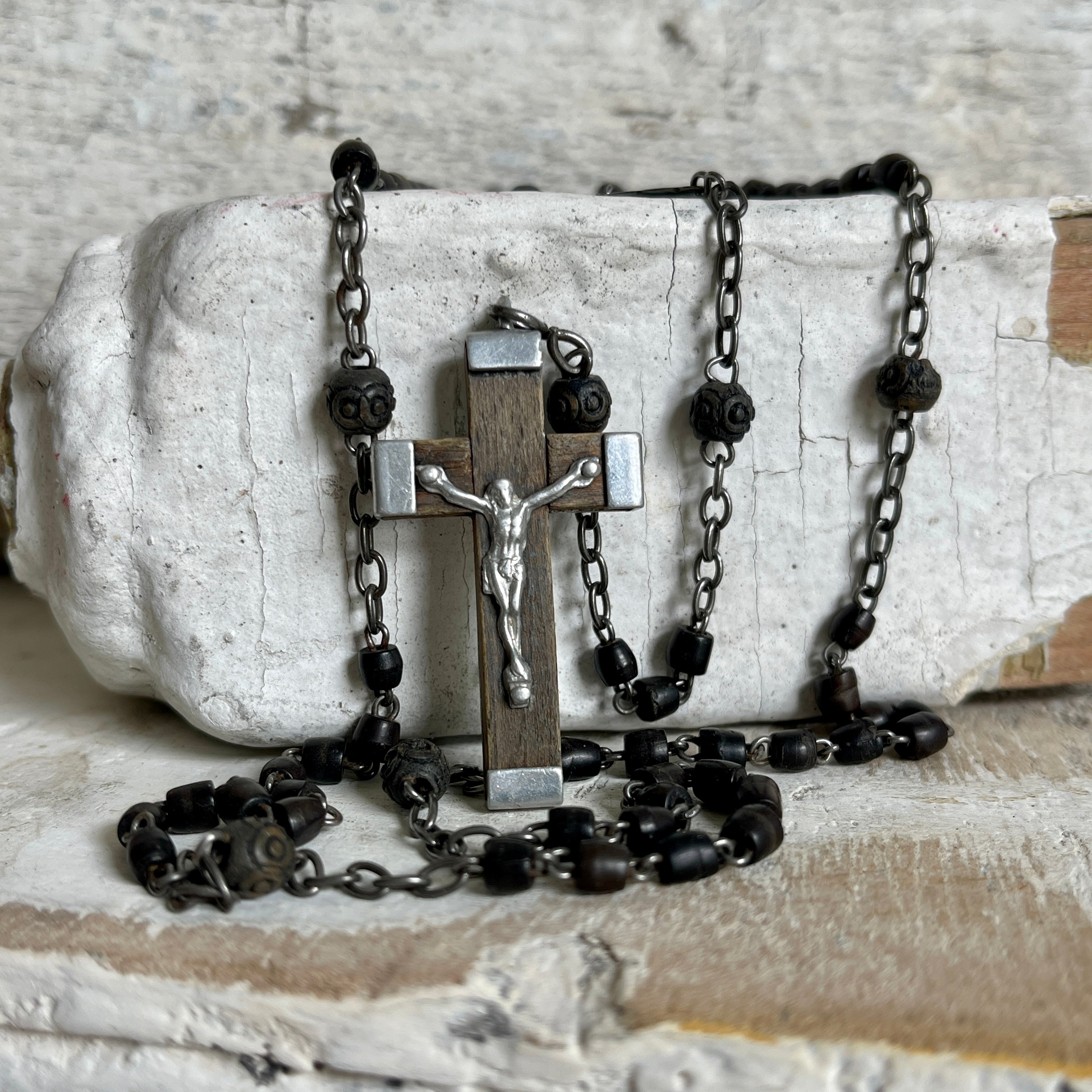 Vintage Black Petite Bead Rosary - France